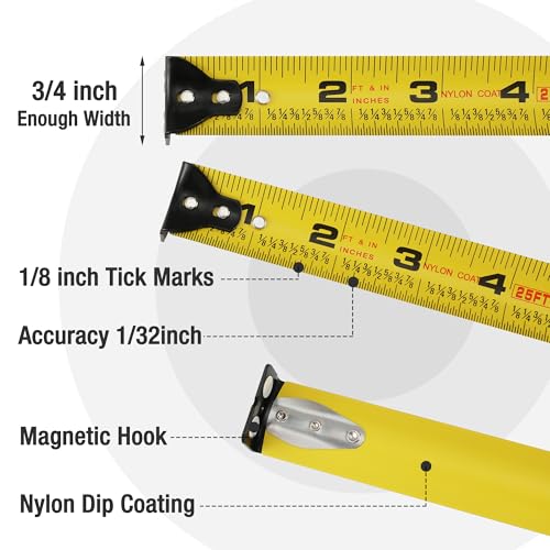 WORKPRO 16FT Pink Tape Measure, 1/8 Fractions Easy Read Measuring Tape, Retractable Nylon Coating Measurement Tape Accuracy 1/32, Magnetic Hook, Belt Clip, Rubber Protective Casing - color: Pink, size: 4.9 m