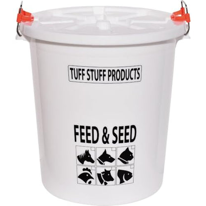 Tuff Stuff Products FS17 17 Gallon Seed and Animal Feed Heavy Duty Plastic Drum Bucket with Lock Lid for Dogs, Cats, Chickens, Cows, and Horses, White