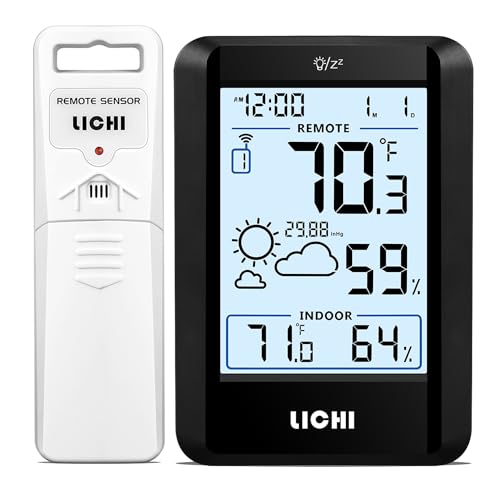 Indoor Outdoor Thermometer Wireless Weather Station External Thermometer Hygrometer Monitor with 330ft Range Remote Sensor, Battery Operated Backlit Display (Black) - color: Black