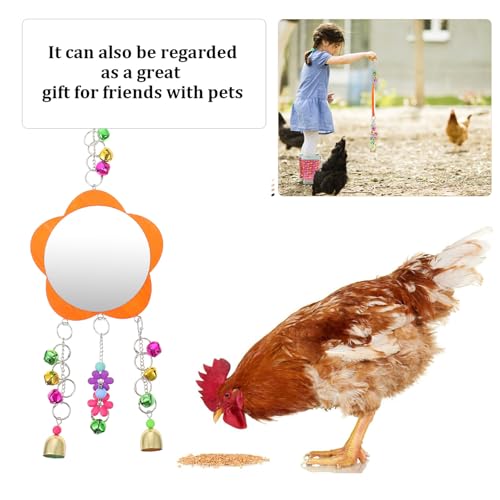Hanging Chicken Mirror with Bells for Pet Cage Sturdy Beak Grinding Swing Plaything for Birds and Chickens Interactive Farm and Garden Accessory