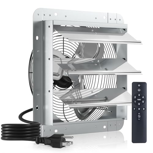 Amico 14 Inch Shutter Exhaust Fan with Remote,Energy Efficient &Quiet 35W EC Motor 1600 CFM Wall Mount Ventilation Fan for Garage,Greenhouse,Attic&Chicken Coop,9-Speed Adjustable,Plug In,Timer,FCC - size: 14 inch