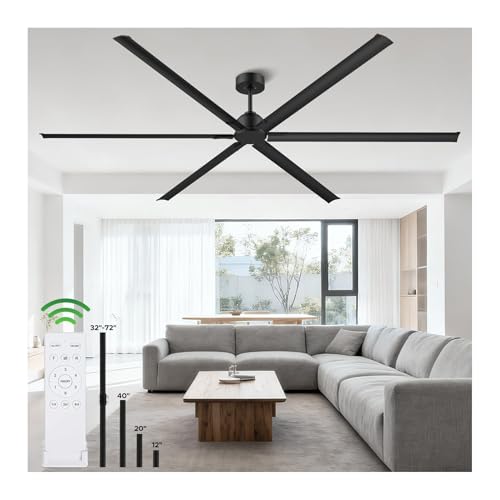 HVLS Large 108 Inch Industrial Ceiling Fan, Big Assed Commercial Ceiling Fan With Remote, Adjustable Height, 8 Blade DC Motor, Ceiling Fan Without Light, Garage Fan For Shop, Porch, Patio, Warehouse - color: Black, size: 108 Inch