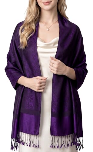Achillea Two-Tone Vintage Paisley Pashmina Scarf – Lightweight Wrap & Shawl for Dresses, Weddings, Travel, All Seasons - color: Indigo Purple