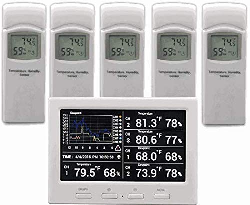 Ambient Weather WS-3000-X5 Thermo-Hygrometer Wireless Monitor w/ 5 Remote Sensors - Logging, Graphing, Alarming, Radio Controlled Clock - size: 1 Console / 5 Sensors