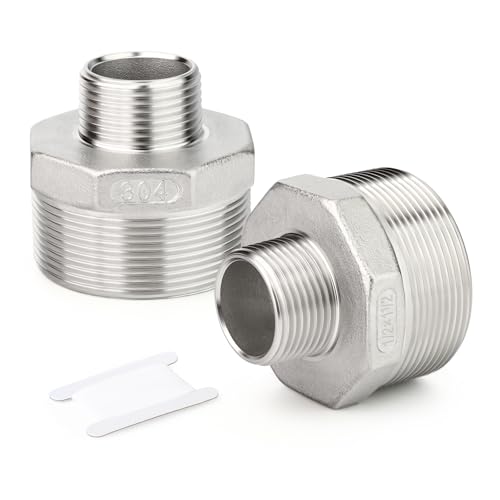 TAISHER 2PCS Cast 304 Stainless Steel Hex Nipple, Reducer Pipe Fitting 1-1/2" NPT Male x 1/2" NPT Male - size: 1-1/2" NPT x 1/2" NPT