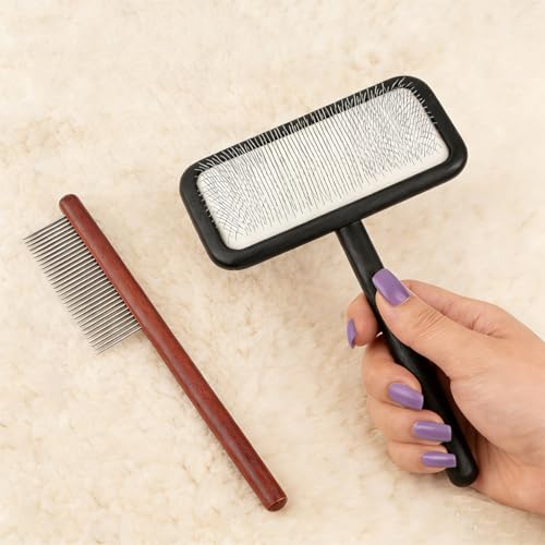 Sheepskin Wool Brush - Carpet Rake Tool for Pet Hair Removal and Household Fabric Care（Black） - color: Black