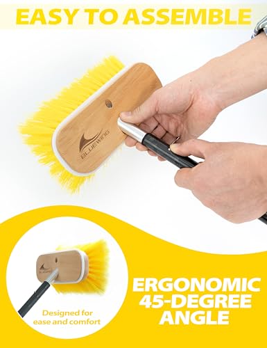 BLUEWING 4ft/6ft/8ft Heavy Duty Deck Brush with Carbon Fiber Long Handle and Soft/Medium/Hard Bristle Scrubbing Washing Outdoor Boat Cleaning Brushing Tools - color: Yellow - Soft, size: 6ft