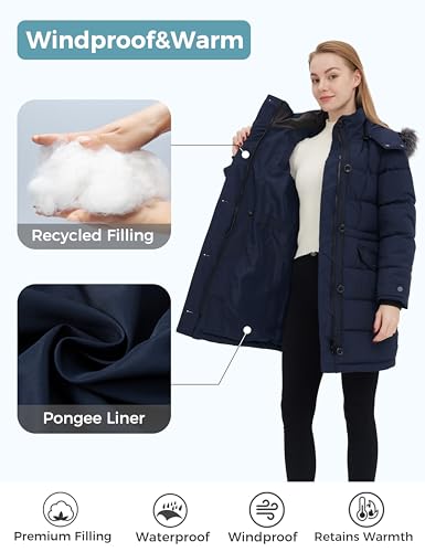 ZSHOW Women's Warm Hooded Winter Coat Waterproof Quilted Puffer Jacket Long Windproof Parka - color: Navy, size: 3X-Large Plus