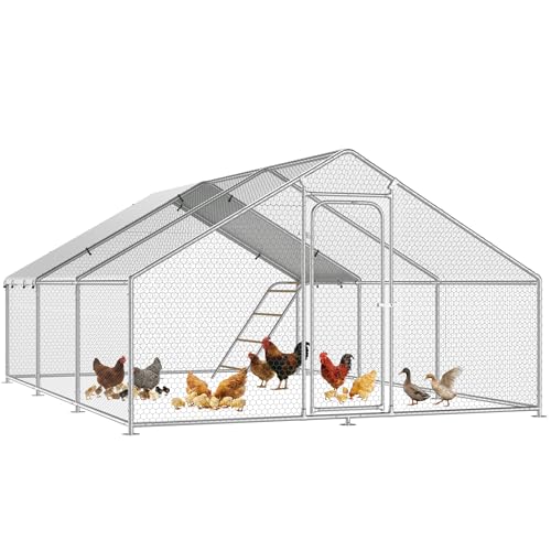 Large Metal Chicken Coop Run with Roosting Perch, Outdoor Waterproof & UV-Resistant Cover for Chickens, Ducks, Rabbits, and Hens in Yard or Farm Use Spire Roof (13.1'Wx19.7'Lx 6.5'H) - size: 236.0"L x 157.5"W x 78.0"H