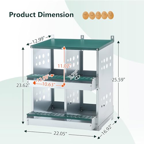 Chicken Nesting Box for Laying Eggs - 4 Room Chicken Laying Boxes, Nesting Boxes for Chickens, Heavy Duty Metal Chicken Coop (22.05" L x 16.92" W x 25.59" H) - size: 22.05" L x 16.92" W x 25.59" H