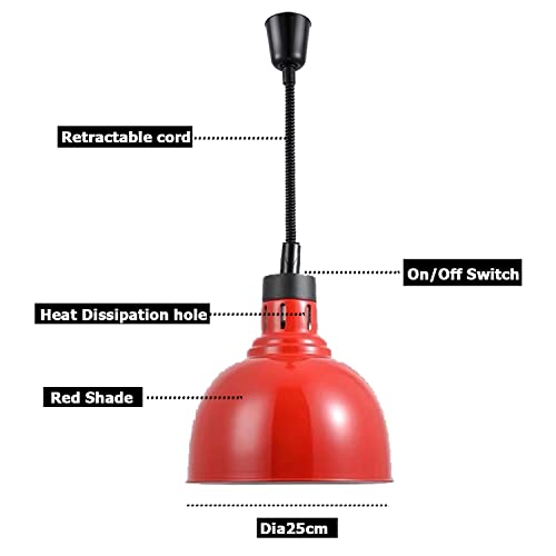 Hanging Food Heat Lamp Infrared Food Warmer Fry Heating Lamp 250W with Light Bulb (Dia25cm(Red)) - size: Dia25cm(Red)