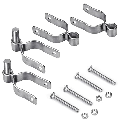 Insaga 2 Pack 1-7/8" Heavy Duty Chain Link Fence Gate Hinges, 304 Stainless Steel T-Post & Pipe Gate Hinge Kit with Frame and Post Brackets, Bolts & Nuts Included for Farm, Cattle, and Chain Link Gate - color: Light Weight, size: 1-7/8''-2Pack