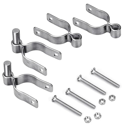Insaga 2 Pack 1-7/8" Heavy Duty Chain Link Fence Gate Hinges, 304 Stainless Steel T-Post & Pipe Gate Hinge Kit with Frame and Post Brackets, Bolts & Nuts Included for Farm, Cattle, and Chain Link Gate - color: Light Weight, size: 1-7/8''-2Pack