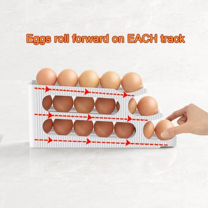 Sotfamily Egg Holder for Fridge, Egg Roller for Eggs 18 Count, 3 Tiers | Auto Rolling Egg Storage Organizer for Refrigerator, Slim Space Saving Container, Dispenser - size: 3 Tiers