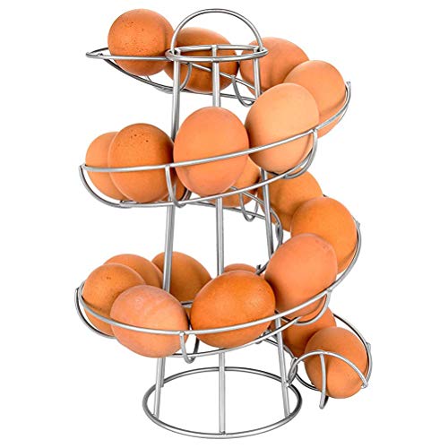 Steel Egg Skelter Dispenser Rack,Spiral Egg Holder, Save space, Egg Display Holder, Wire Chicken Egg Storage Organizer,Egg Basket for Countertop Kitchen (Silver) - color: Silver