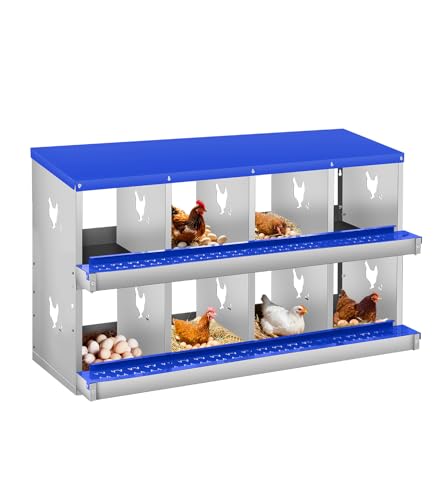 Garvee Chicken Nesting Box, 8 Compartment Metal Nesting Box,Wall Mount Chicken Nesting Boxes for Laying Eggs,Easy Egg Collection,8 Room Nest Boxes for Chickens - size: Blue 8 Compartment