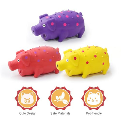 Squeaky Pig Dog Toys, Interactive Durable Latex Rubber that Oink Pig Chew Toy for Small Medium Large Dogs 3 Pack