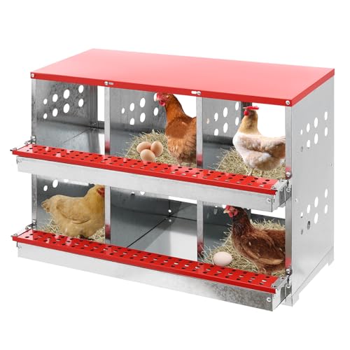 Chicken Nesting Boxes, 6 Hole Nesting Box for Chickens with Rollout Egg Collection, Galvanized Sheet Chicken Coop Laying Box for Hens