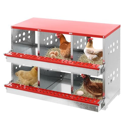 Chicken Nesting Boxes, 6 Hole Nesting Box for Chickens with Rollout Egg Collection, Galvanized Sheet Chicken Coop Laying Box for Hens