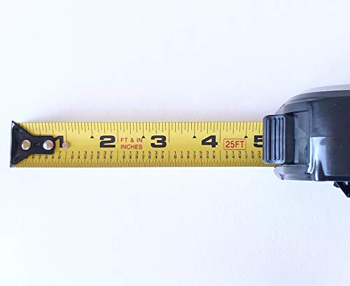 Apollo Tools Measuring Tape, 25 Foot Tape Measure with Retractable Blade, Fraction Markings, 1 Inch Nylon Blade, 8 Foot Standout, Lock Button and Belt Clip - Black - DT5002 - color: Black