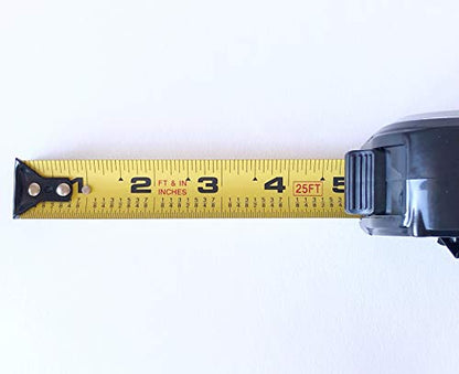Apollo Tools Measuring Tape, 25 Foot Tape Measure with Retractable Blade, Fraction Markings, 1 Inch Nylon Blade, 8 Foot Standout, Lock Button and Belt Clip - Black - DT5002 - color: Black