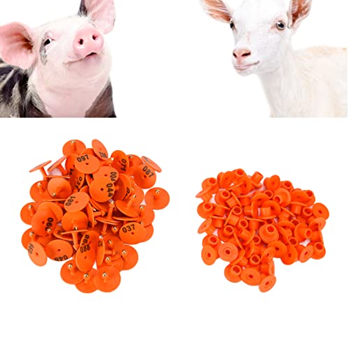 Shanrya Pig Round Ear Tag, 001-100 Numbers Livestock Ear Tag Convenient Identification Cattle Numbered Dog Ear Marker Label with Numbers for Sheeps Pigs Cow Cattle (Orange)