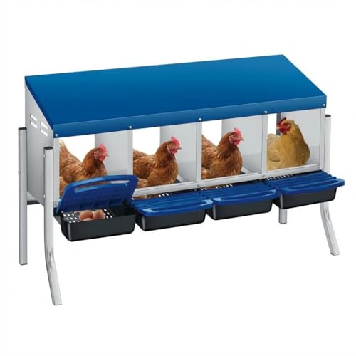 Chicken Nesting Boxes, 4-Hole Wall Mount Roll Away Nest for Easy Cleaning & Egg Collection, Metal Chicken Coop Nest for Hens, for Backyard, Farm, Poultry Coop with Bracket Legs, Blue - color: Blue