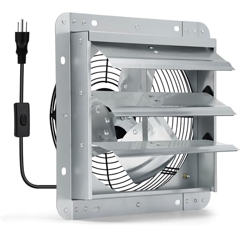10 Inch Shutter Exhaust Fan, Wall Mount Attic Fan with Power Cord for Greenhouses, Sheds, Garages, Chicken Coops, Barns Ventilation, 820 CFM - color: with Power Cord, size: 10 Inch