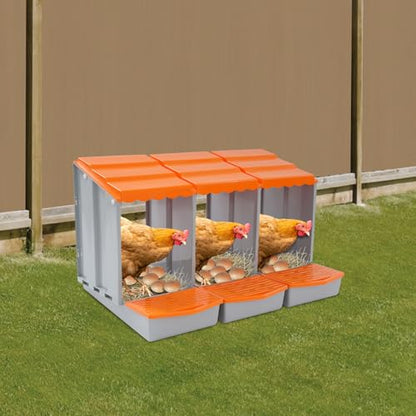 Chicken Nesting Boxes, 3 Compartment Nesting Boxes for Laying Eggs, Roll Away Nesting Box Egg Collection Tray, Wall Mount Poultry Roll Away Chicken Laying Boxes (Orange) - color: 3 Compartment Nesting Boxes (Orange)