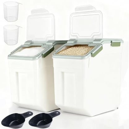 RUIAN 2Pcs Large Flour Storage Container Bin 50Lb Airtight Rice Storage Containers with Wheels Seal Locking Lid, BPA Free with Measuring Cup&Scoop for Flour, Rice, Grain 100LBS Total (Green) - color: Green2Pack 50Lb