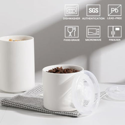 Sweejar Ceramic Food Storage Jar, Salt Container with Airtight Plastic Lid & Date Tracker, 16 Oz Kitchen Canisters for Flour, Rice, Sugar, Coffee, Spices, Pantry Organization (White) - color: White, style: 16 Fl Oz (Plastic Lid)