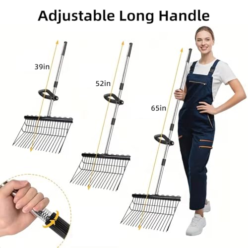 65In Pitch Forks for Garden, Long Handle Adjustable Steel Handle, Rustproof Heavy Duty HayPitch Fork for Gardening Horse Stall Stable Grass Hay Cleaning Farm Work
