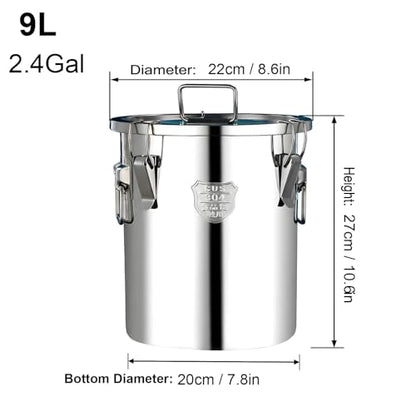 304 Stainless Steel Flour Canister, 9L/2.4Gal Airtight Metal Canisters with Lids, Stainless Steel Storage Containers for Kitchen Outdoor - size: Standard 9L/2.4gal