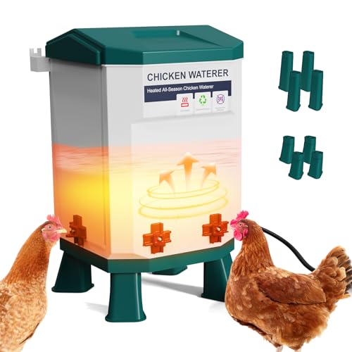 Heated Chicken Waterer, Thermostatically Controlled Poultry Water Heater for Winter, 4 Horizontal Nipples and 8 Support Legs, Anti-Freezing Watering System for Coop Accessories (Blue, 1.9Gallon) - color: Blue, size: 1.9Gallon