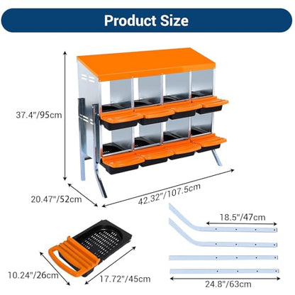 Chicken Nesting Boxes,8 Compartment Nesting Boxes for Laying Eggs with Legs,Wall Mount Poultry Roll Away Chicken Laying Boxes,Easy Egg Collection,Cleanable Pull Out Hen Roosting Boxes