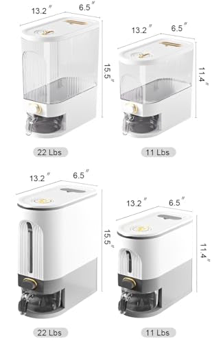 Gagee 22 Lbs Rice Dispenser, Clear | Grain Container Storage, With Lid, Measuring Cylinder, Moisture Proof, Household Cereal Dispenser Bucket - color: 22 Clear