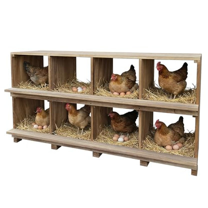 50.2in 8-Compartment Wooden Nesting Boxes for Chickens with Perches - Wall or Floor Mount, Chicken Nesting Box Can Prevents Egg Breakage, Secure Roosting for Chickens, Ducks, Hens and Small Poultry