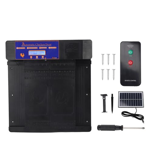 Solar Automatic Chicken Coop Door, Double Open Type Remote Control Timing Poultry Door, Light Sensing Solar Powered Chicken Coop Opener with Anti Pinch Safety for Duck Goose Farm, (Black) - color: Black