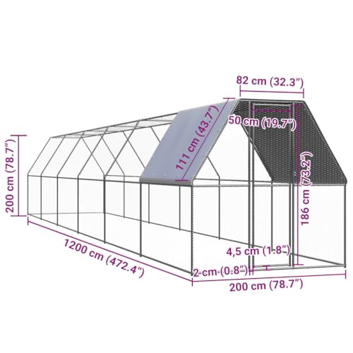 Galvanized Steel Outdoor Chicken Coop 6.6'x39.4'x6.6' Large Aviary Cage with Lockable Gate for Hens Ducks Rabbits Small Animals - size: 6.6' x 39.4' x 6.6' (W x D x H)