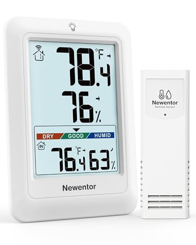 Newentor Indoor Outdoor Thermometer Wireless, Weather Station with 24H 48H All Time Max Min Record, Big Number Outside Inside Thermometer for Patio House, Comfort Indicator, White with 1 Sensor - color: White, size: with 1 sensor