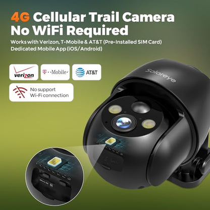 Solareye 4G LTE Cellular Outdoor Camera, No WiFi Security Camera, Built-in SIM Card, 2K Color Night Vision, 360° Live View, PIR Motion Detection, 2-Way Talk for Wildlife Monitoring