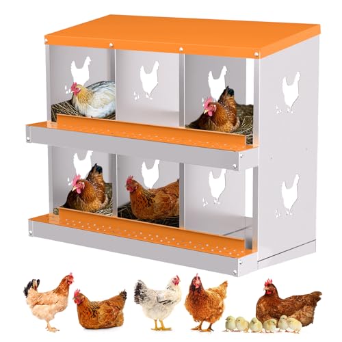 GarveeHome 6 Holes Nesting Boxes for Chickens, Roll Away Chicken Nesting Box with Lid Cover, Easy Egg Collection, Chicken Laying Box for Poultry Coop, Outdoor, Farm, Yard - color: orange, size: 6 holes