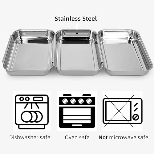 3-Piece Stainless Steel Breading Set – Interlocking Coating Trays for Chicken, Fish, Meat | Non-Slip, Dishwasher Safe, Oven Safe | Stackable Space-Saving Design for Flour, Egg (M-8.6" x 5.8") - size: 8.6" x 5.8" x 1.2"