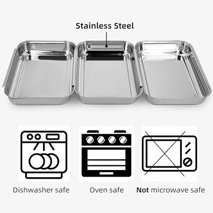 3-Piece Stainless Steel Breading Set – Interlocking Coating Trays for Chicken, Fish, Meat | Non-Slip, Dishwasher Safe, Oven Safe | Stackable Space-Saving Design for Flour, Egg (M-8.6" x 5.8") - size: 8.6" x 5.8" x 1.2"