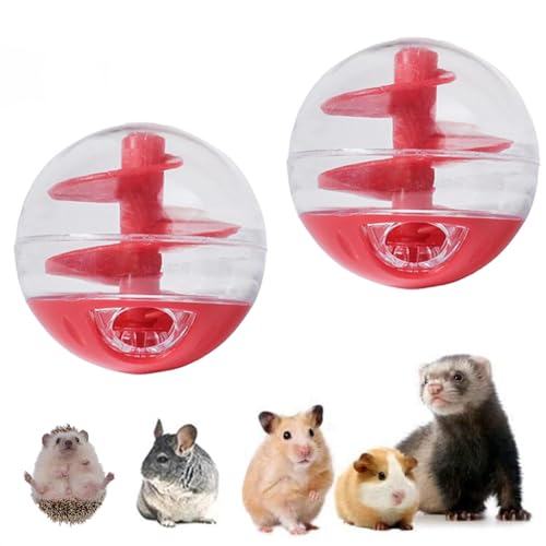 Ferret Interactive Toy Slow Feeding Dry Food Treat Balls Enrichment Toys for Small Animal Cats Guinea Pig Rat Chinchilla Hedgehog Bunny (2PC,Red) - size: 2PC