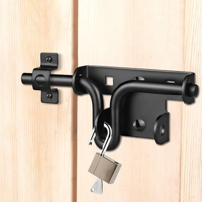 Heavy Duty Slide Bolt Gate Latch with Padlock Hole - Universal Security Lock for Wooden Fence, Metal Gate, Shed Door, Yard Barn, Vinyl Sliding Door - Out/Indoor Waterproof Door Latch, Black - size: 1 Pack