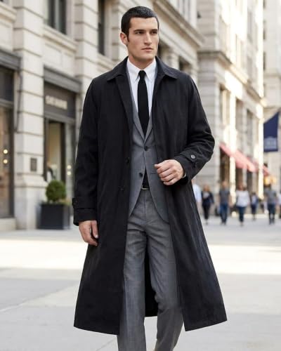 Adam Baker Men's Trench Coat | Single Breasted Full Length All Year-Round Belted Men’s Raincoat - color: Black, size: 44 Short