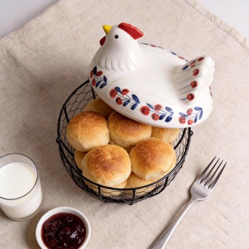 Ceramic Egg Basket Holds 25 Eggs-Keep Eggs Organized & Secure with This Chicken Design Storage Container - Perfect Kitchen Counter Decor, Handy Holder for Farm Fresh Eggs, Durable Iron Base Egg Organi