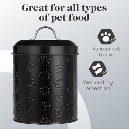 Amici Home – Pet Puppy Paws Black Metal Canister – Large, 140 Oz - color: Black, size: 140 fl oz