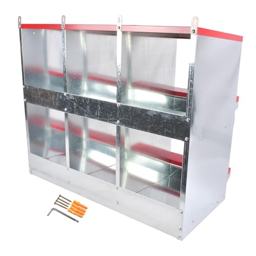 Chicken Nesting Boxes - 6-Compartment Metal Wall-Mounted Poultry Nest Box for Chickens, Hens, and Ducks - Easy Egg Collection - Large Vented Holes - Chicken Coop Equipment